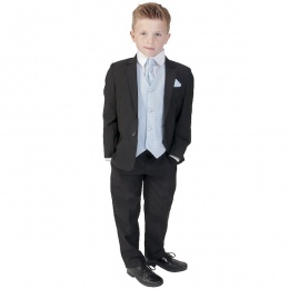 Boys Black & Blue 6 Piece Slim Fit Suit